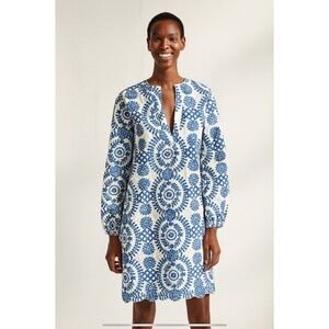 CONNIE ROBERSON DRESS SHIFT SPLIT NECK EMBROIDERED BOHEMIAN RESORT CRUISE XS